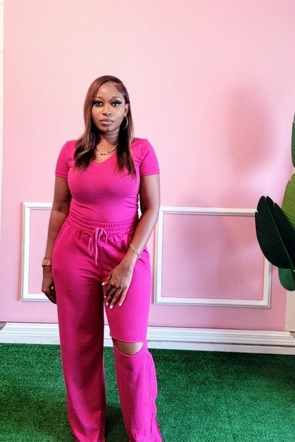 So Comfy Basic Pant Set - Magenta