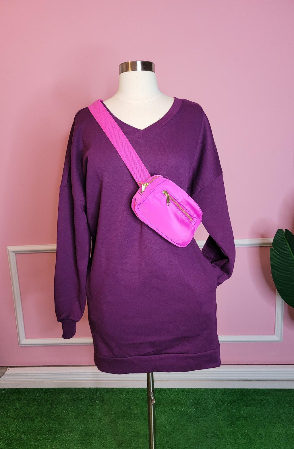 Chill Vibes Sweatshirt Dress - Plum