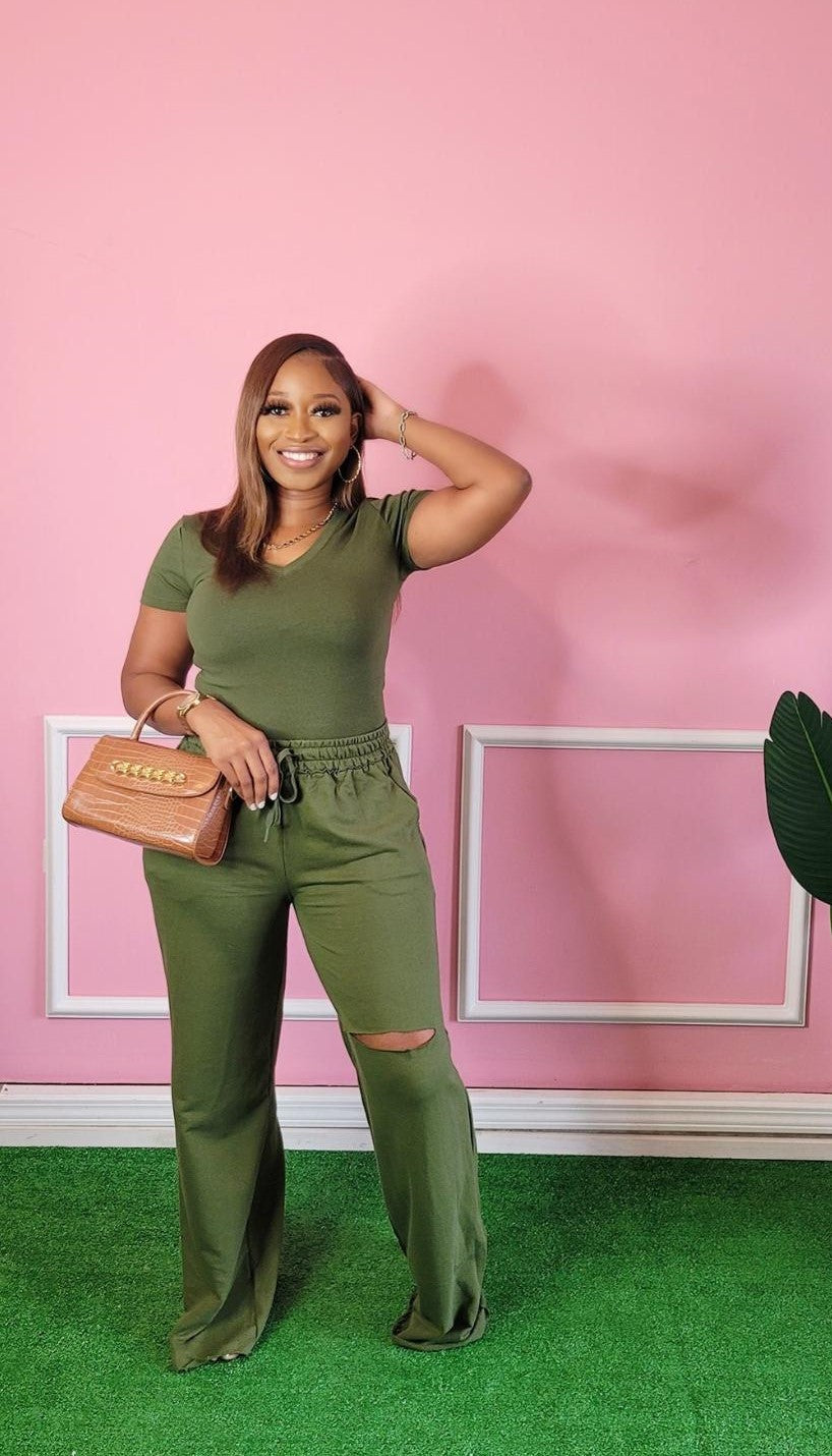 So Comfy Basic Pant Set - Olive