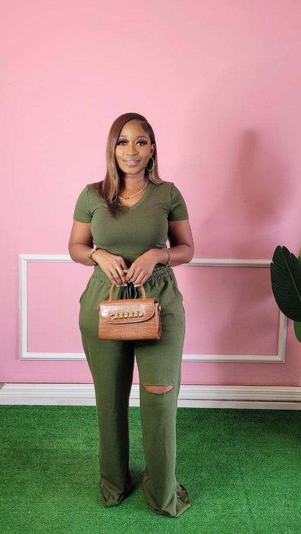 So Comfy Basic Pant Set - Olive