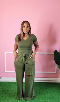 So Comfy Basic Pant Set - Olive